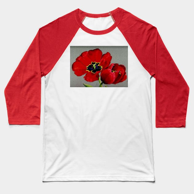 Red Tulips Baseball T-Shirt by JoAnn Parsley Feed The Kitty